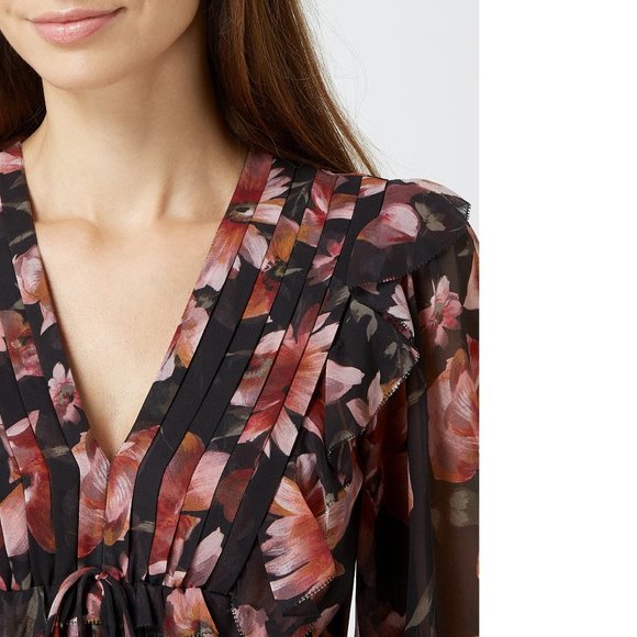 The Kooples Paris Womens Folral Print V-Neck Dress Black Size 0 XS NWOT New - Picture 2 of 9